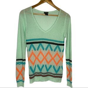 Daytrip Open Knit Mint green Aztec Sweater women's size Small S
